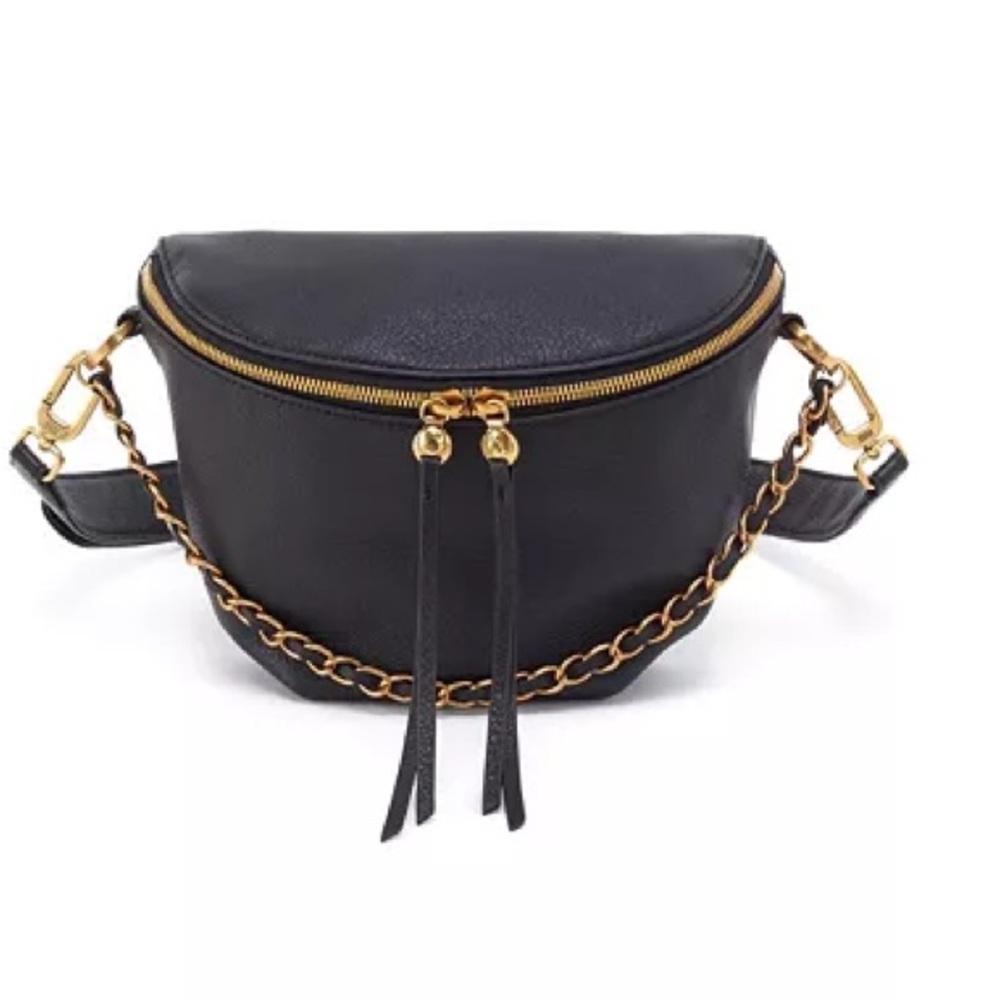 New HOBO Black pebbled soft Leather Chain Bag SLing belt bag purse crossbody - Picture 2 of 9